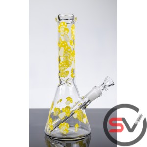 MUSHROOM GLASS BEAKER WATER PIPE 10inch (GLOW IN DARK)
